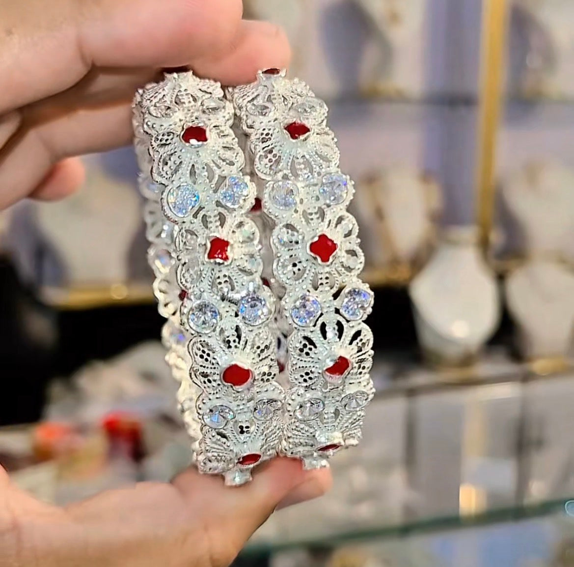 Italian Bangle – Floral Stone Designer Cuff