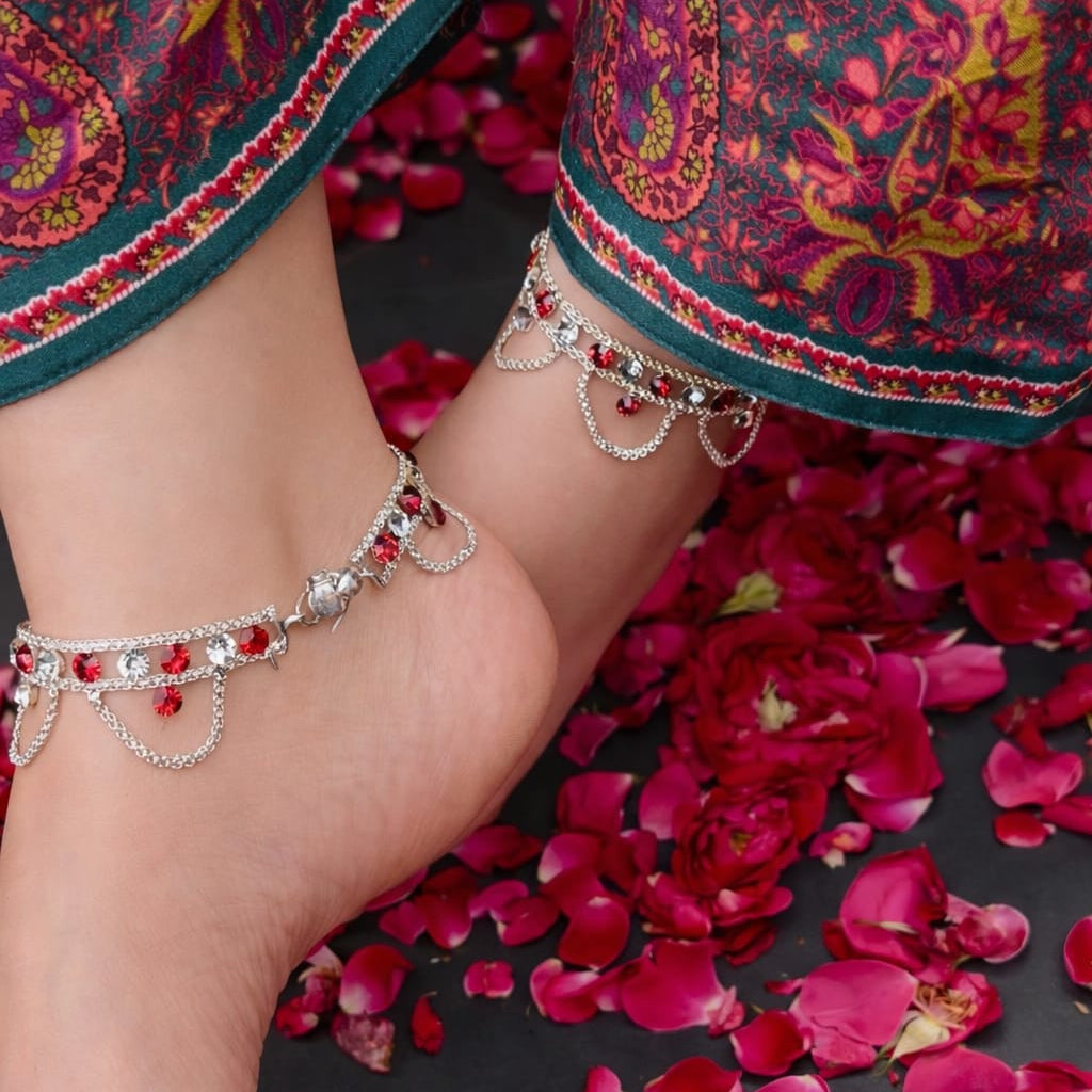 Shabnam Red Crystal Dangle Payal