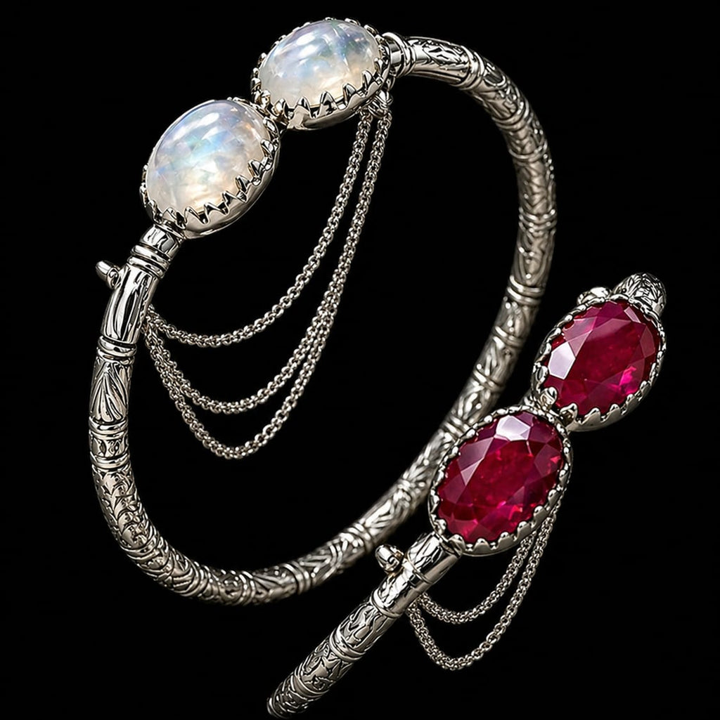 Men’s Royal Silver Cuff Bracelet with Ruby Stones